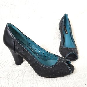 Women's Black Sz‎ 9.5 High Heels pumps cut out design Peep Toe Officecore